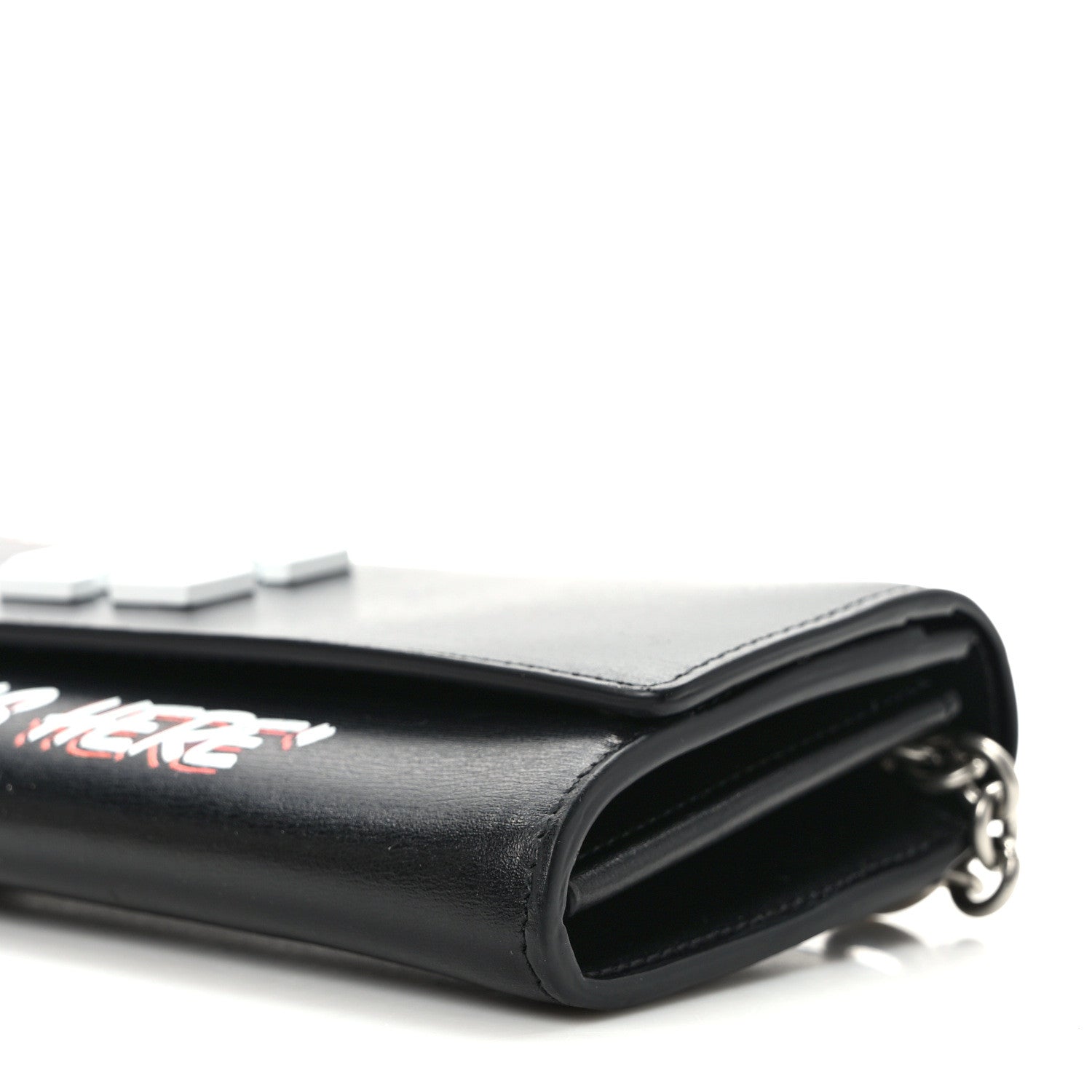Off-White Calfskin Jitney Logo Flap Wallet On Chain Black 8 of 9