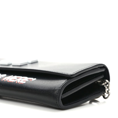 Off-White Calfskin Jitney Logo Flap Wallet On Chain Black 8 of 9
