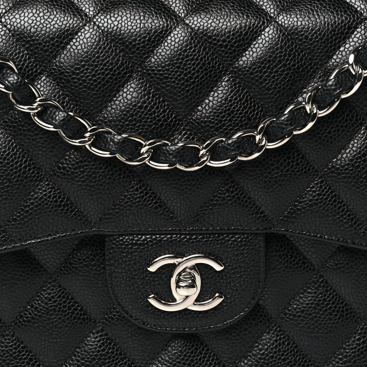 Caviar Quilted Jumbo Double Flap Black