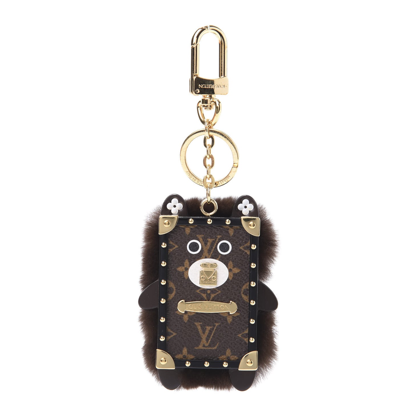 Wild Fur Monogram Eye-Trunk Bear Bag Charm