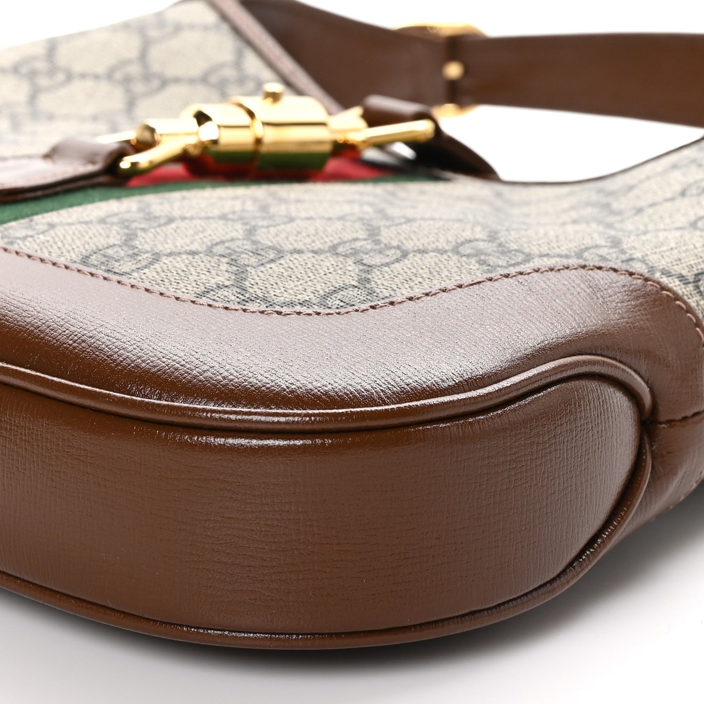 GG Supreme Monogram Azalea Calfskin Web Small Jackie 1961 Hobo Beige Ebony Brown Sugar