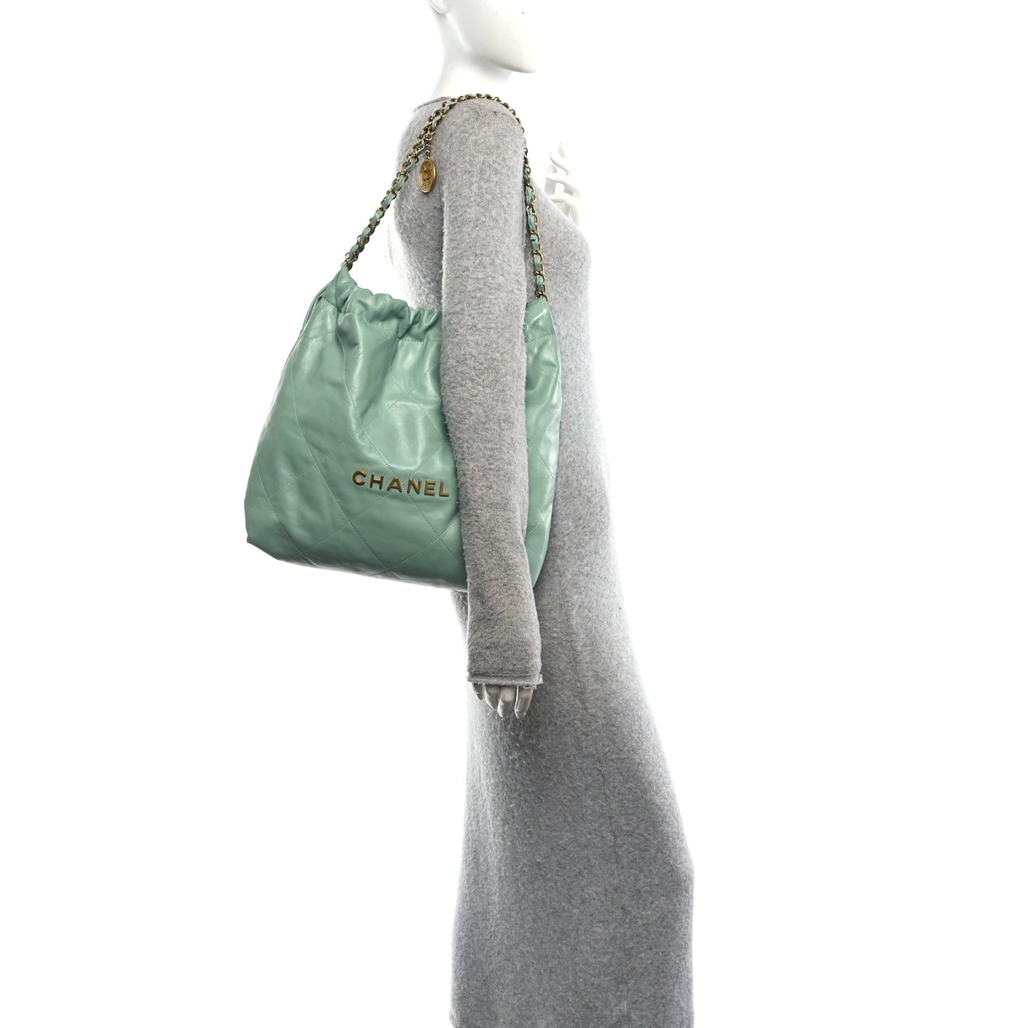 Shiny Calfskin Quilted Chanel 22 Light Green