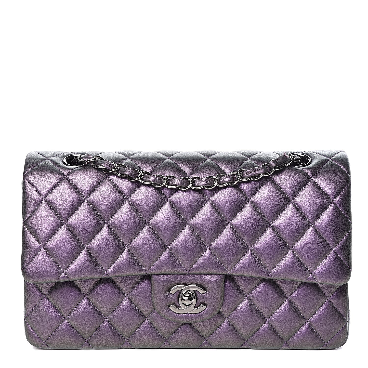 Chanel Iridescent Lambskin Quilted Medium Double Flap Dark Purple 1 of 16
