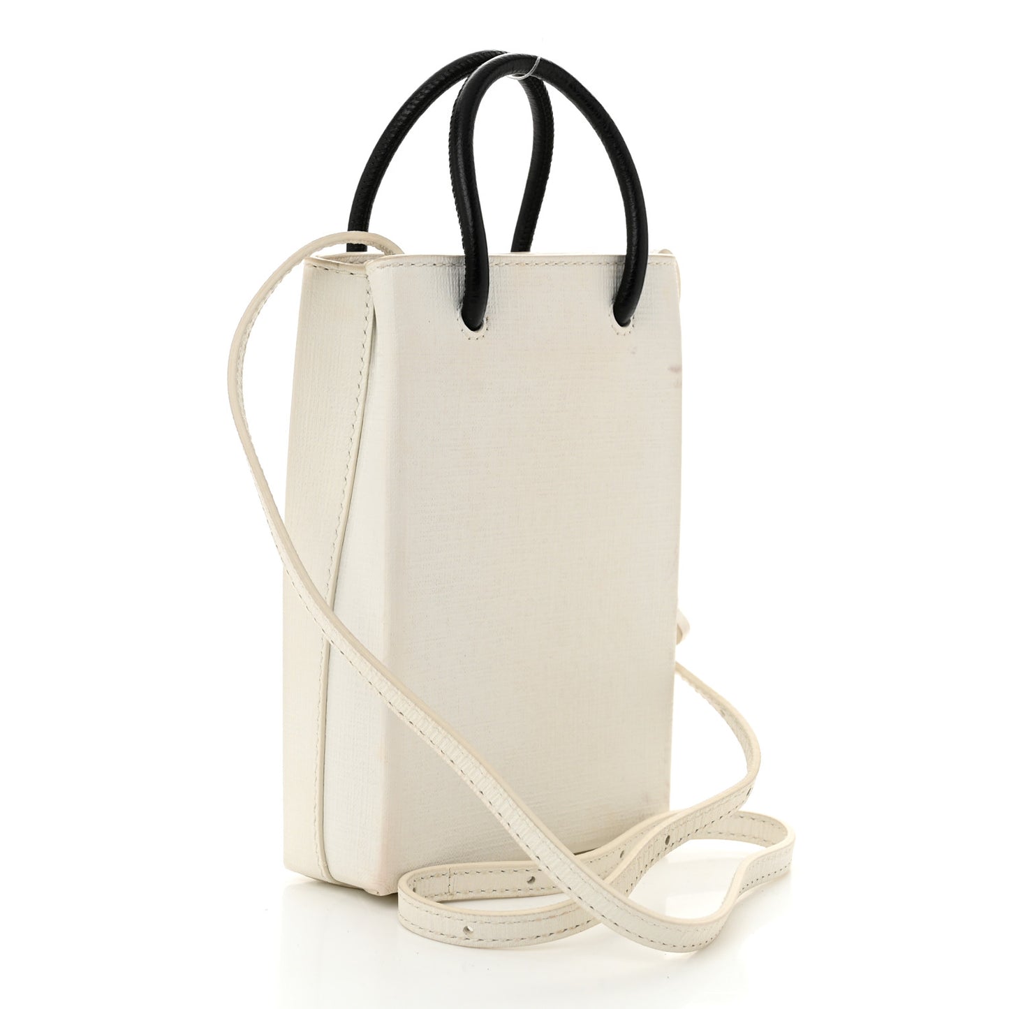 Squared Calfskin Logo Shopping Phone Holder Bag White
