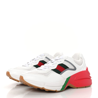 Gucci Lavaredo Eco Fabric Mesh Web Womens Rhyton Reflective Sneakers 36 Great White Green Red Silver 3 of 7