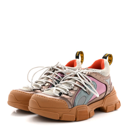 Gucci X SEGA Metallic Calfskin Mesh Womens Flashtrek Sneakers 36.5 Rame Mystic White Lago 4 of 8