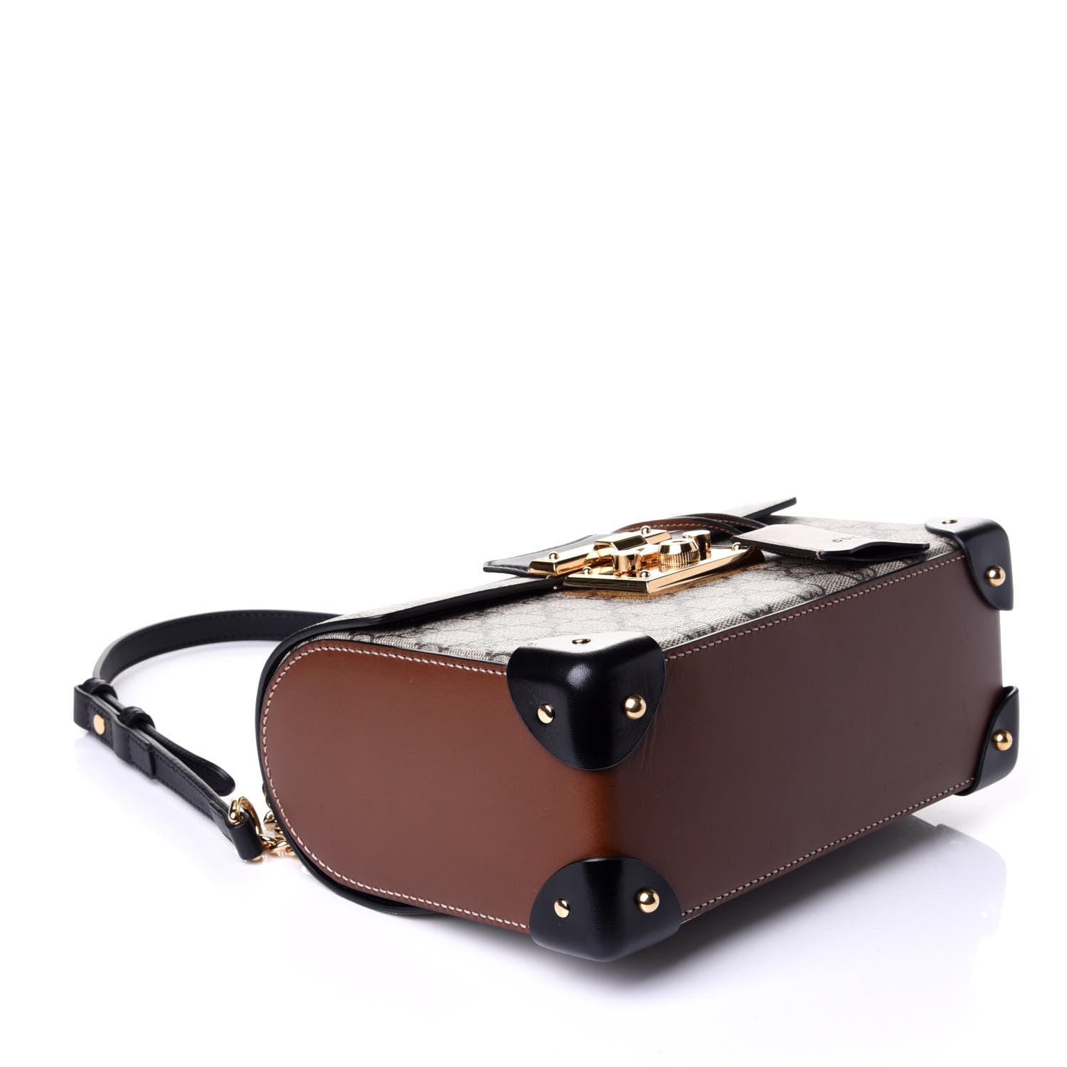 Gucci GG Supreme Monogram Small Padlock Bamboo Shoulder Bag Beige Black Cuir 4 of 10