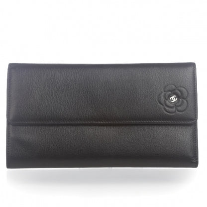Chanel Leather Camellia Flap Wallet Black 1 of 12