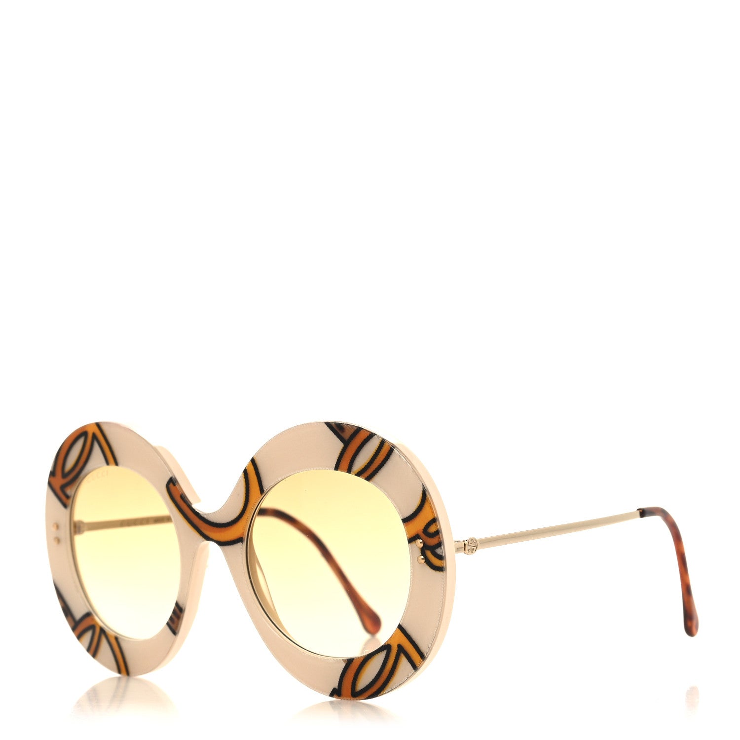 Gucci Metal Acetate Horsebit Print Round Frame Sunglasses GG0894S White Brown 1 of 9