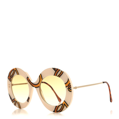 Gucci Metal Acetate Horsebit Print Round Frame Sunglasses GG0894S White Brown 1 of 9