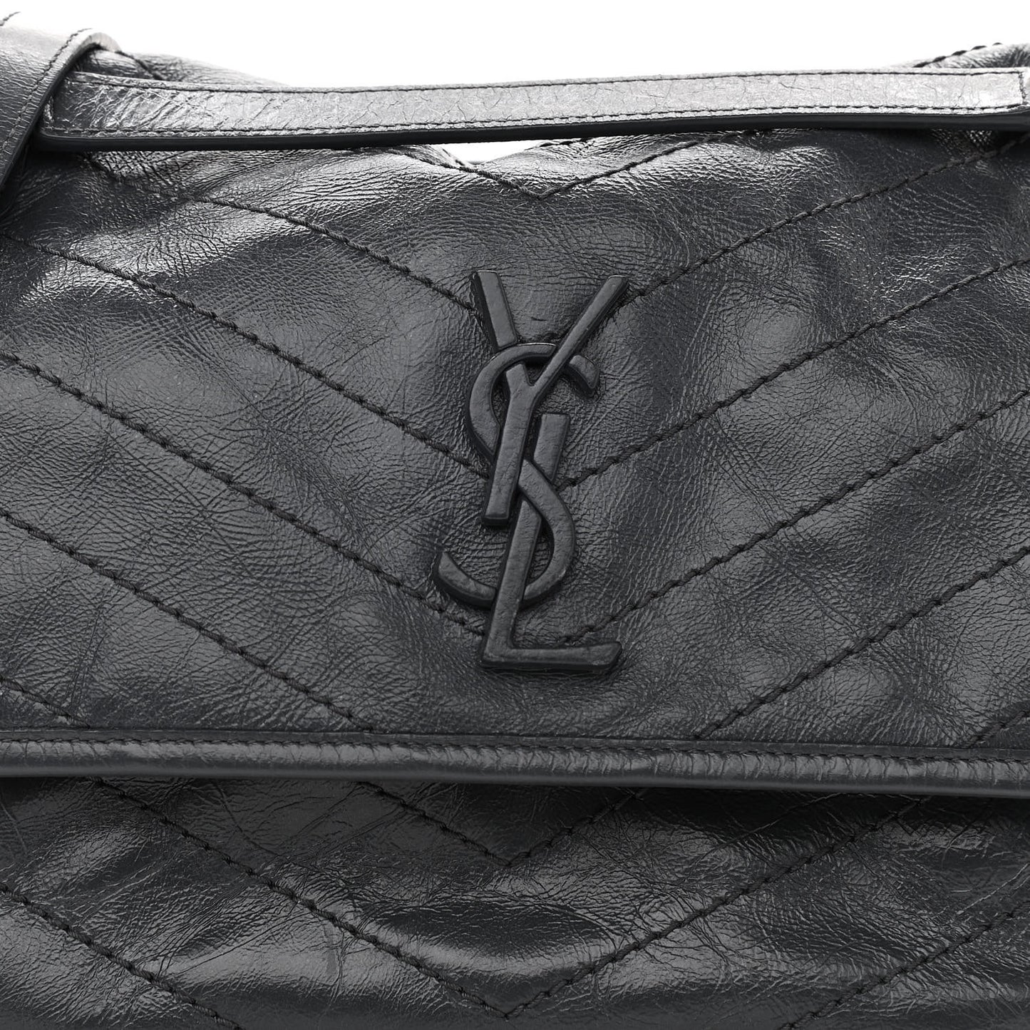Crinkled Calfskin Matelasse Monogram Medium Niki Chain Satchel Dark Smog