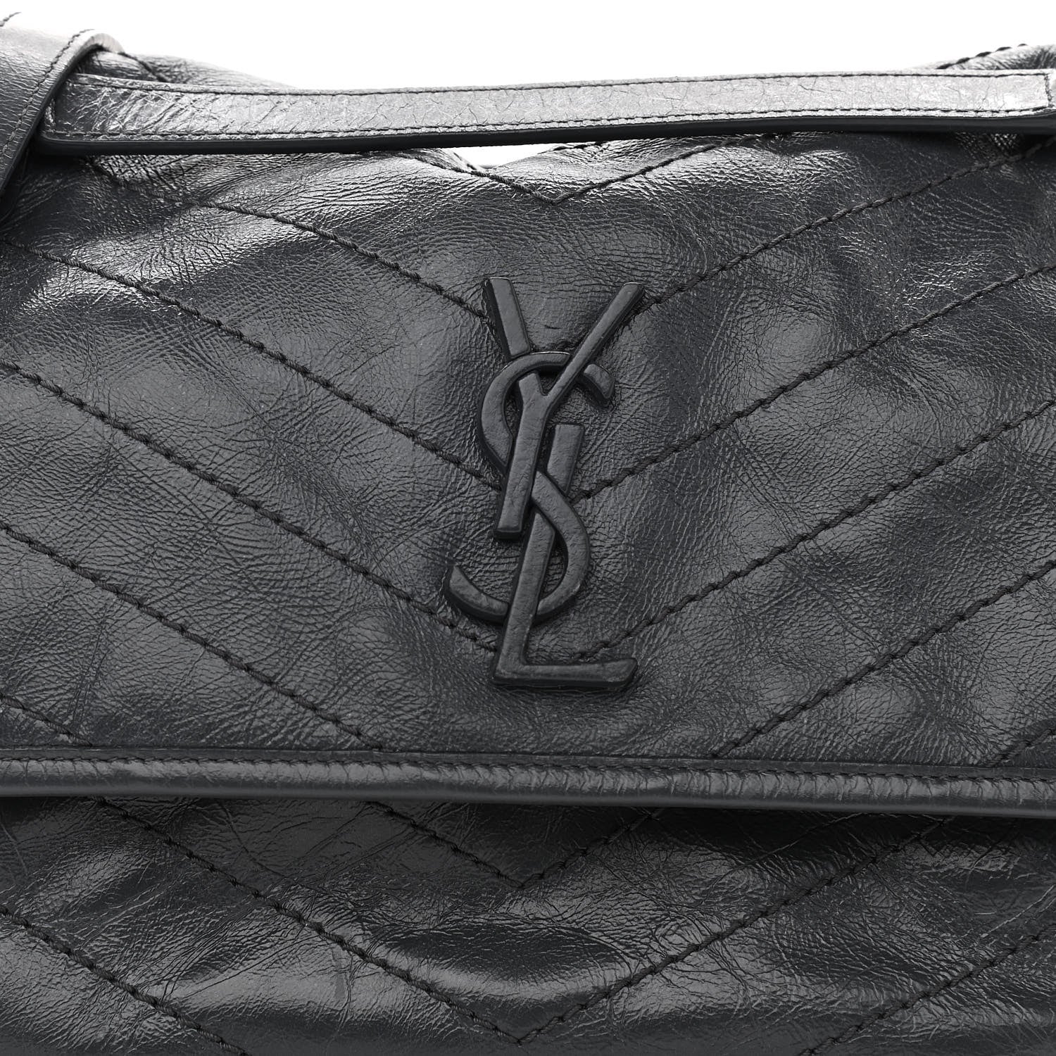 Saint Laurent Crinkled Calfskin Matelasse Monogram Medium Niki Chain Satchel Dark Smog 8 of 10