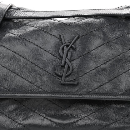Saint Laurent Crinkled Calfskin Matelasse Monogram Medium Niki Chain Satchel Dark Smog 8 of 10