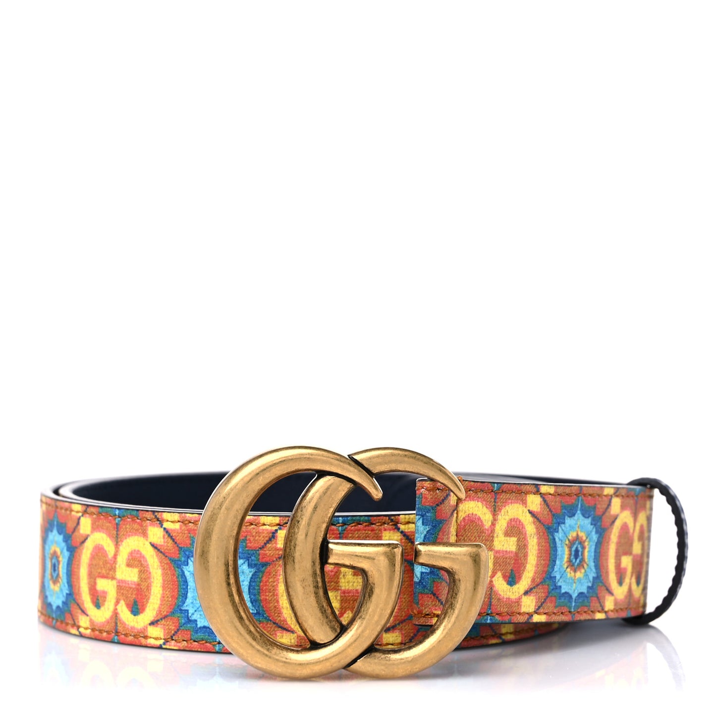 GG Supreme Monogram Kaleidoscope Double G 30mm Belt 90 36 Blue Orange Multicolor Blue Agata