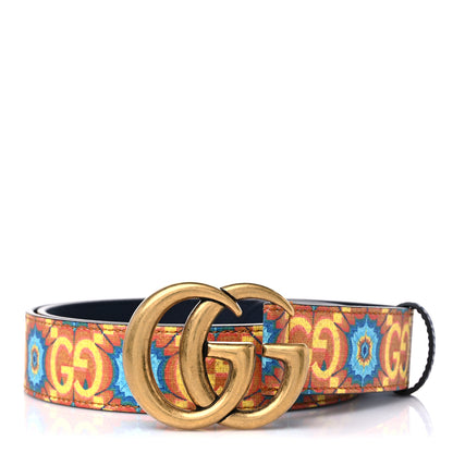 Gucci GG Supreme Monogram Kaleidoscope Double G 30mm Belt 90 36 Blue Orange Multicolor Blue Agata 1 of 6