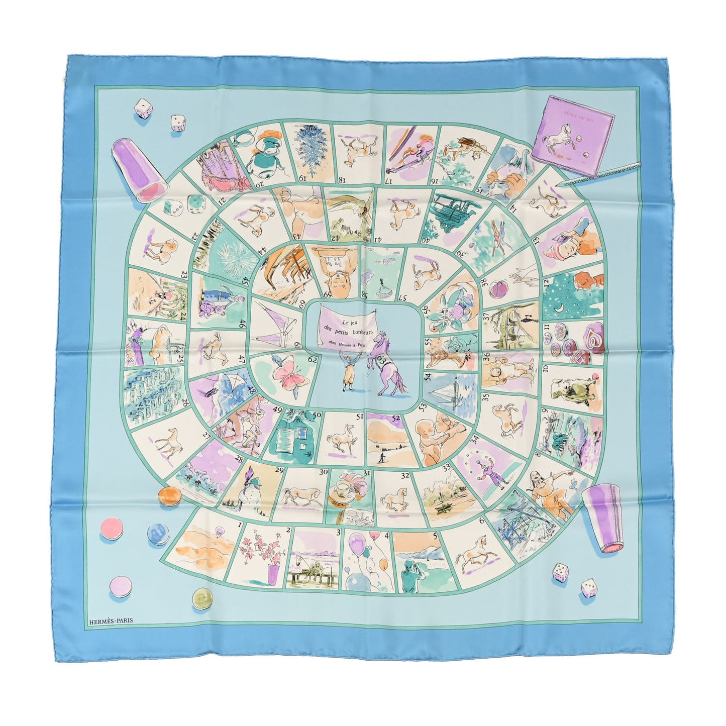 Silk Le Jeu des Petits Bonheur Scarf 90 Ciel Veronese Bleu Pale