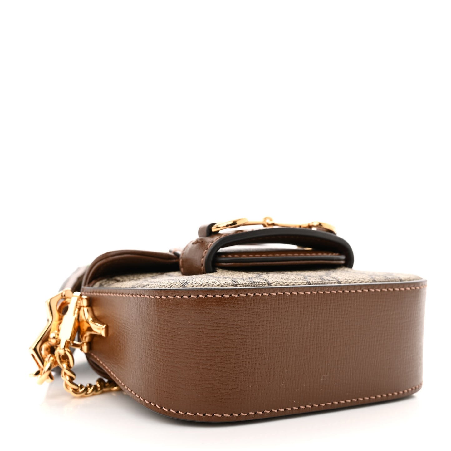 GG Supreme Monogram Azalea Calfskin Web Horsebit 1955 Wallet On Strap Beige Ebony Brown Sugar