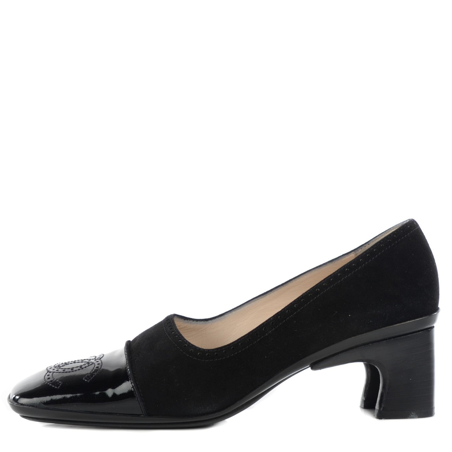 Chanel Patent Suede CC Cap Toe Pumps 37.5 Black 1 of 7