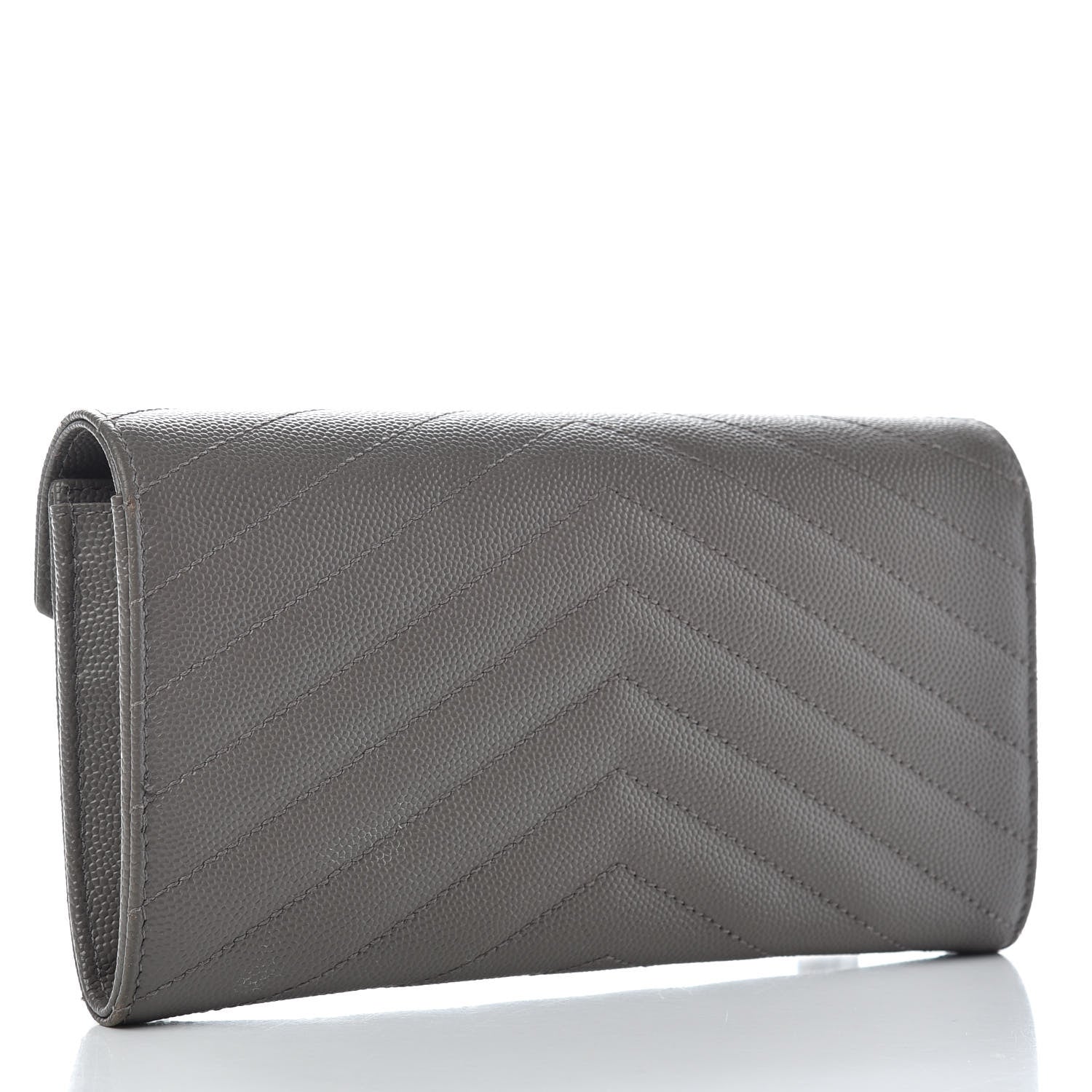 Saint Laurent Grain De Poudre Matelasse Chevron Monogram Flap Wallet Fog 3 of 6