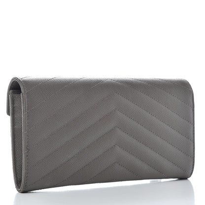 Saint Laurent Grain De Poudre Matelasse Chevron Monogram Flap Wallet Fog 3 of 6