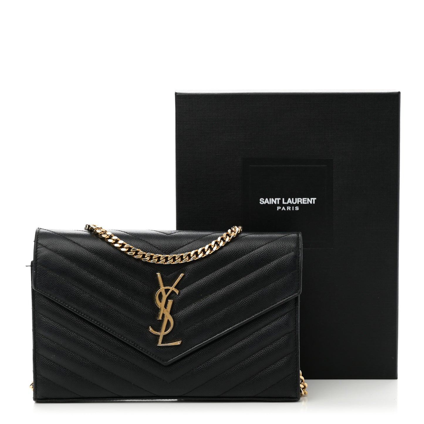 Grain De Poudre Matelasse Chevron Monogram Chain Wallet Black
