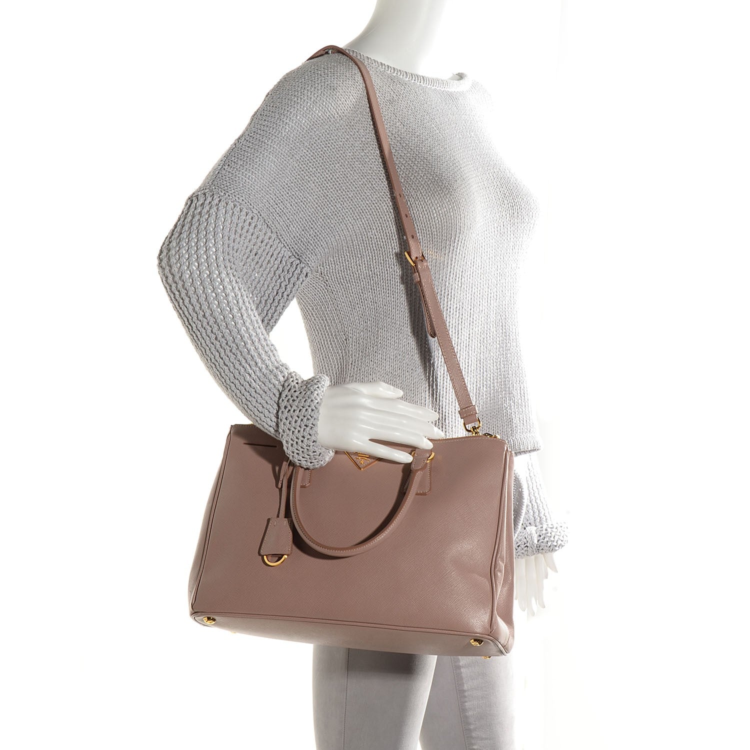 Prada Saffiano Lux Medium Double Zip Tote Cammeo 2 of 12