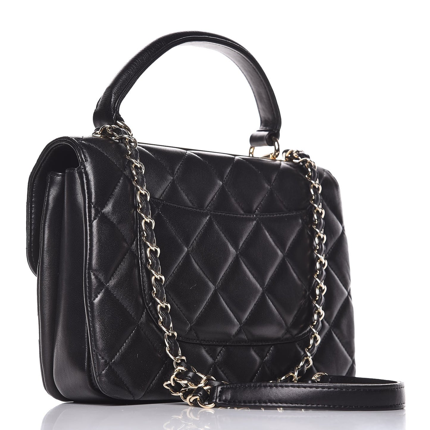 Lambskin Quilted Small Trendy CC Dual Handle Flap Bag Black