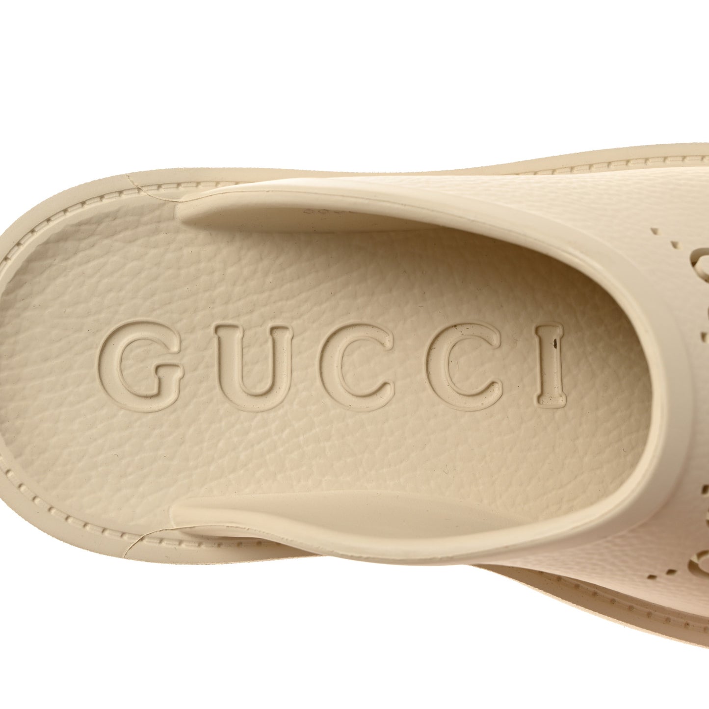 Rubber GG Monogram Perforated Elea Platform 55mm Lug Sole Sandals 36 Mystic White