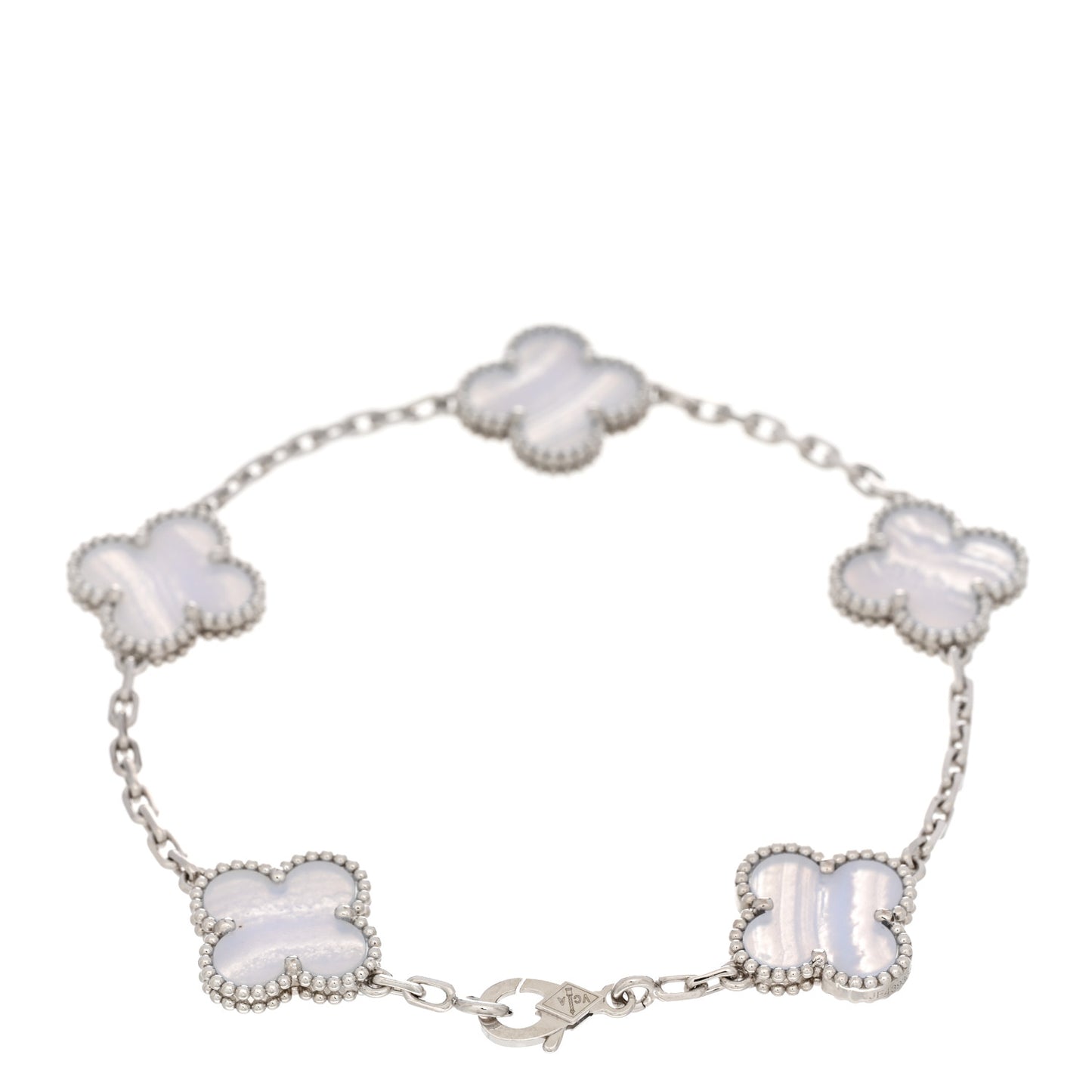18K White Gold Chalcedony 5 Motifs Vintage Alhambra Bracelet