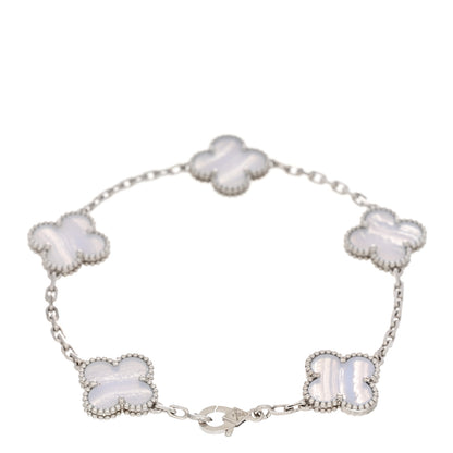 Van Cleef & Arpels 18K White Gold Chalcedony 5 Motifs Vintage Alhambra Bracelet 2 of 4