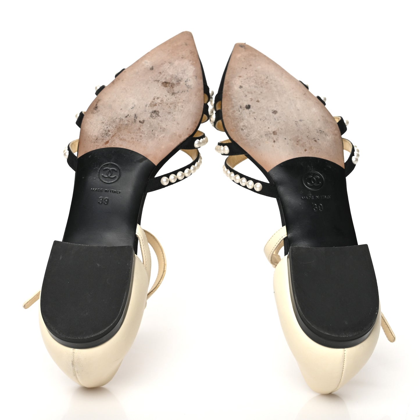 Lambskin Grosgrain Pearl Slingbacks White Black