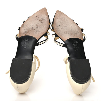 Chanel Lambskin Grosgrain Pearl Slingbacks White Black 5 of 8