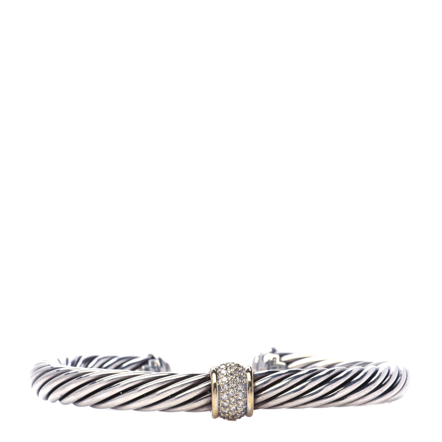 Sterling Silver 18K Yellow Gold Diamond 7mm Cable Classics Station Bracelet