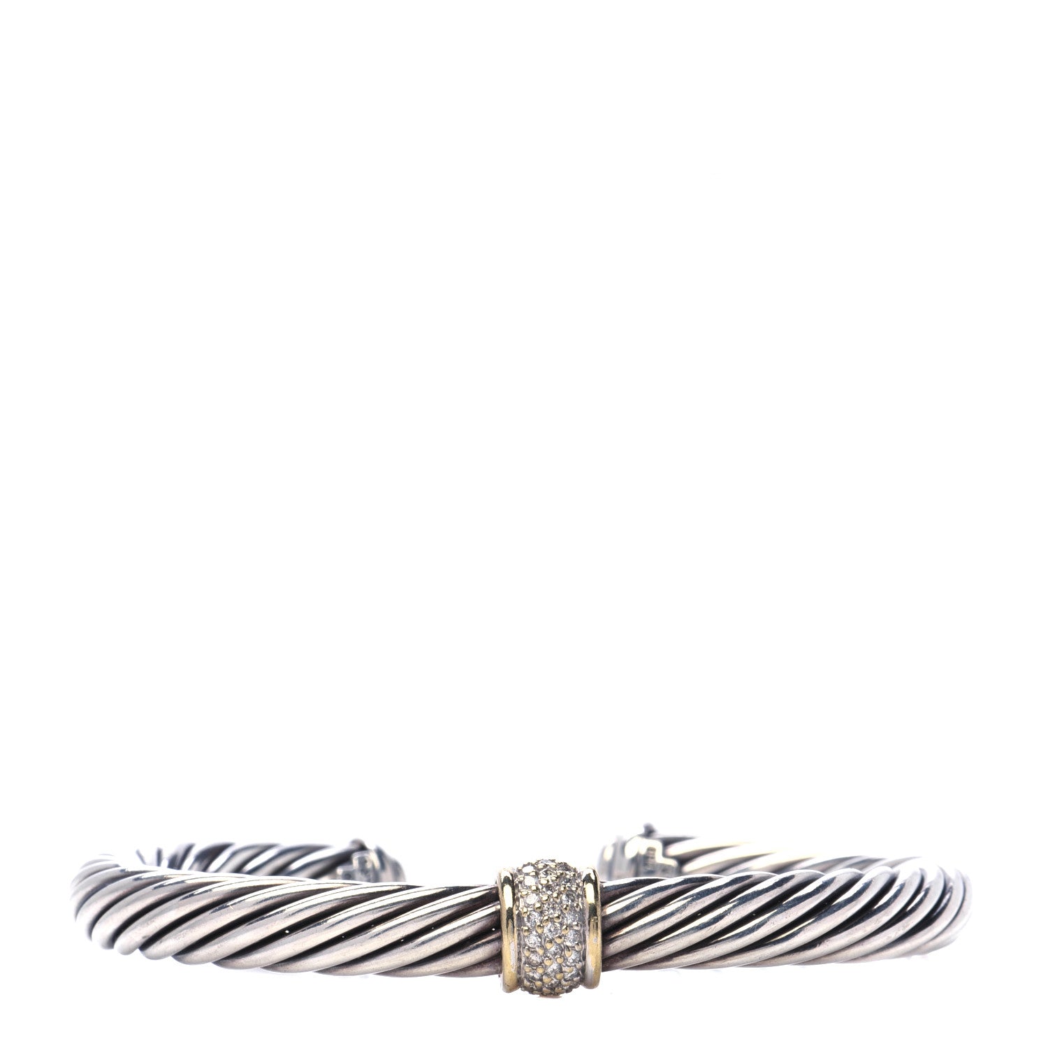 David Yurman Sterling Silver 18K Yellow Gold Diamond 7mm Cable Classics Station Bracelet 1 of 6