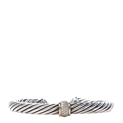 David Yurman Sterling Silver 18K Yellow Gold Diamond 7mm Cable Classics Station Bracelet 1 of 6
