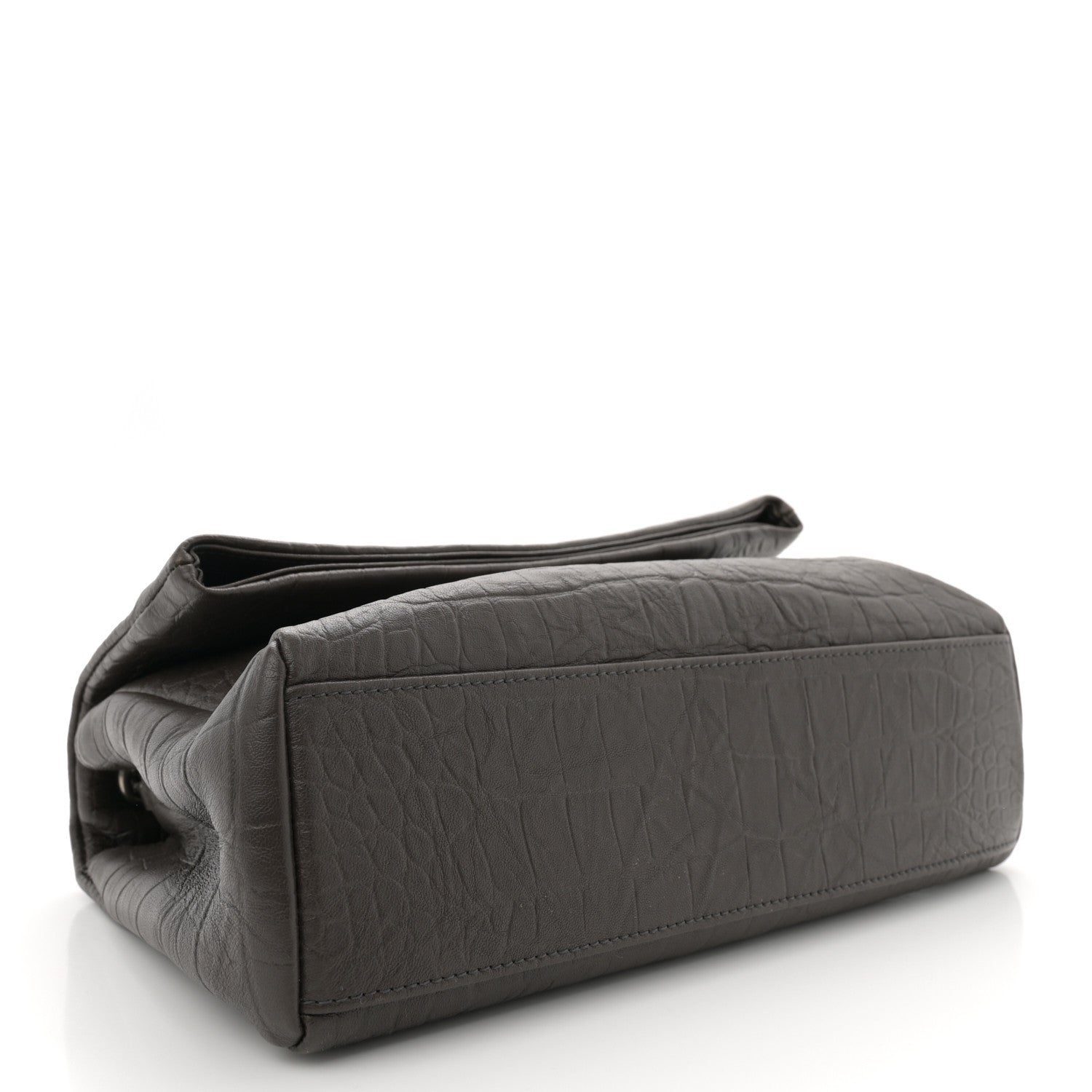 Saint Laurent Calfskin Crocodile Embossed West Hollywood Monogram Fold-Over Dark Brown 4 of 11
