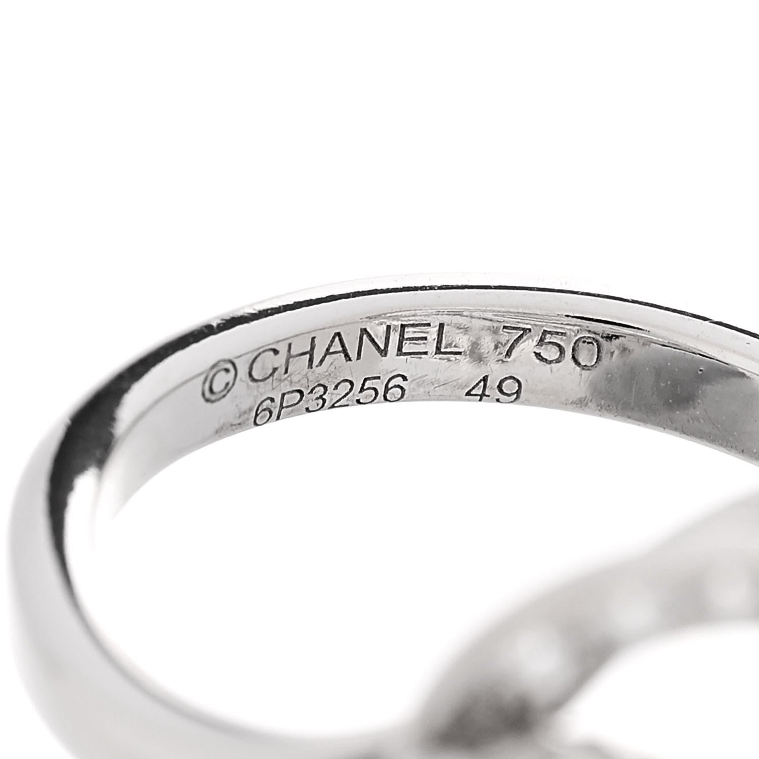 Chanel 18K White Gold Diamond Medium Fil de Camelia Ring 49 5 5 of 5