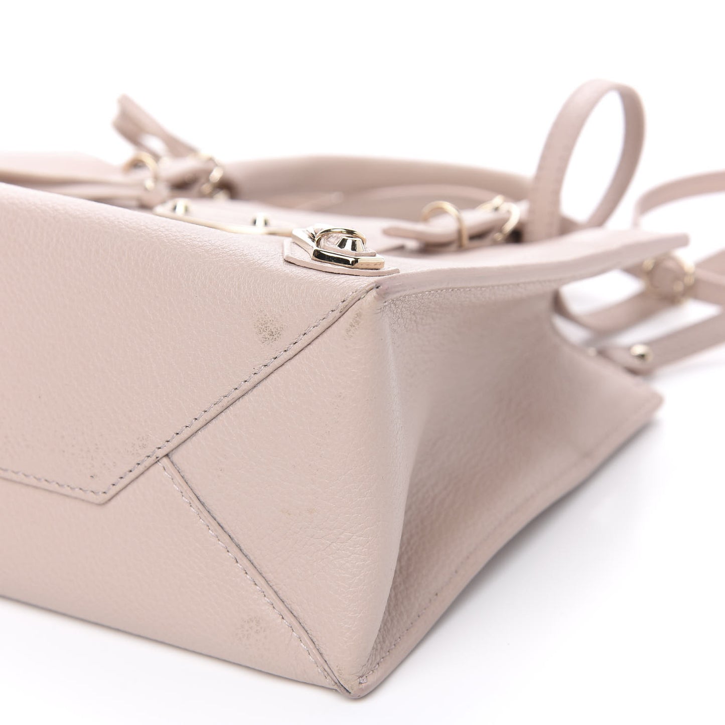 Grained Calfskin Gold Metallic Edge Hardware Papier Mini A4 Tote Rose Des Sables