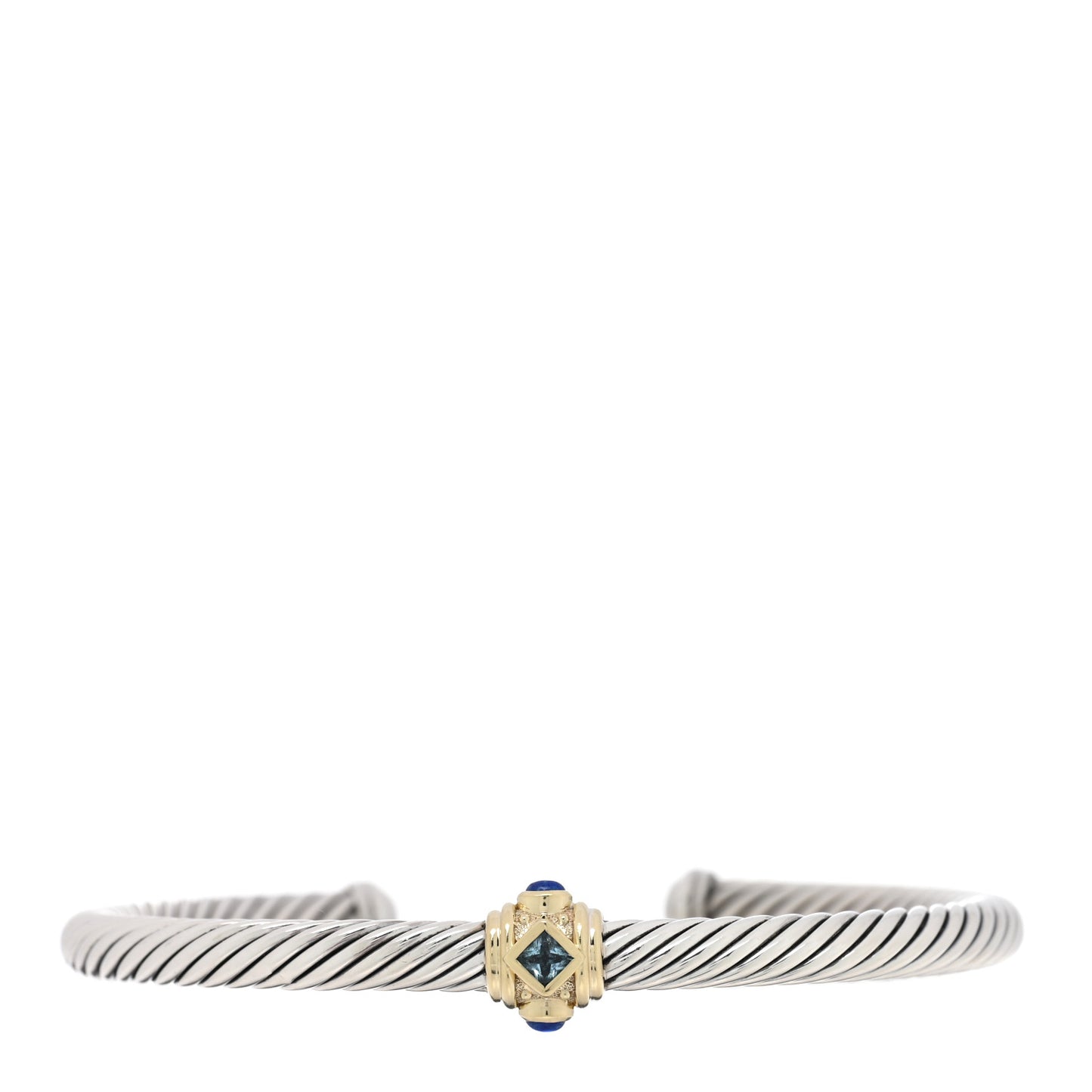 Sterling Silver 14K Yellow Gold Blue Topaz Lapis Lazuli 5mm Cable Renaissance Station Bracelet