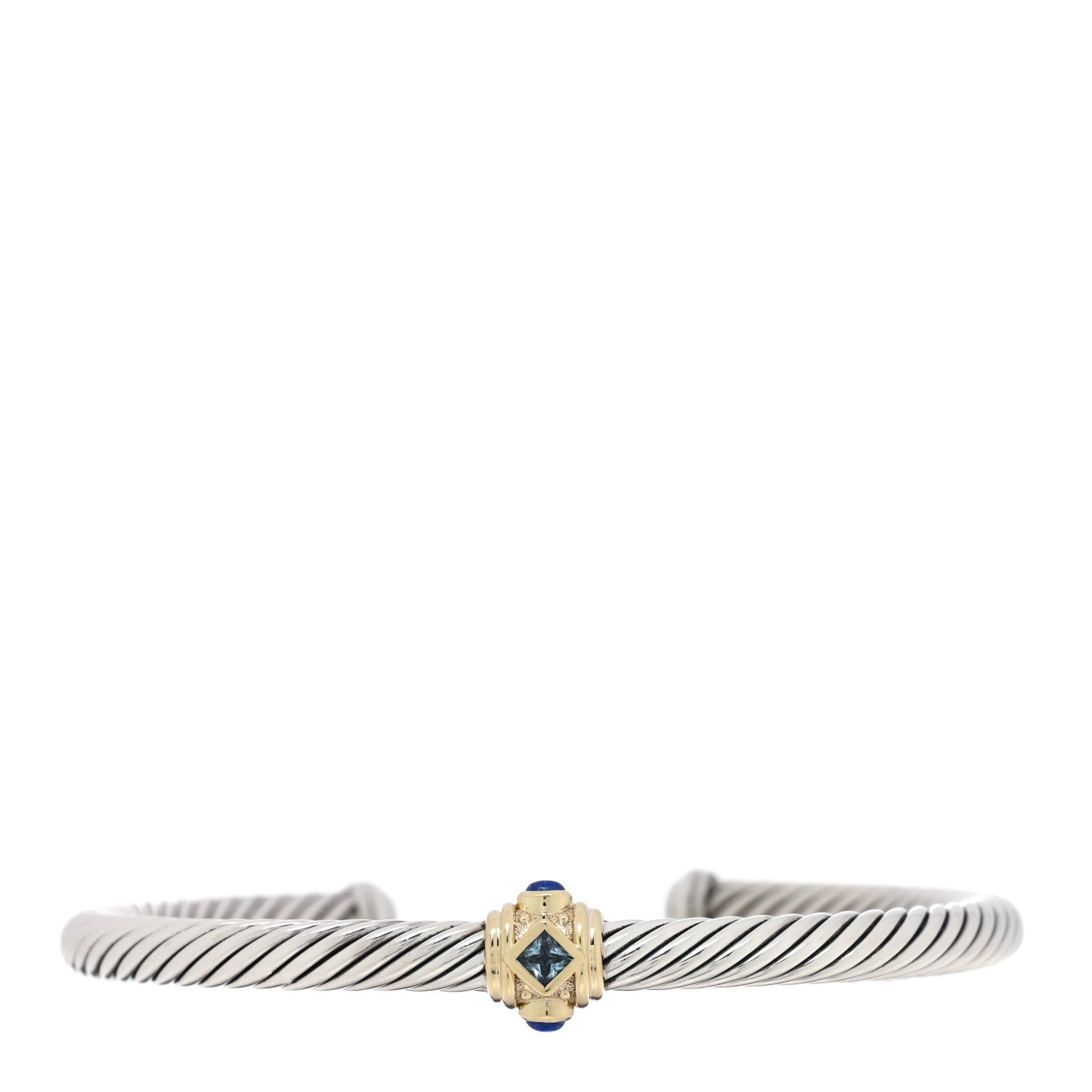 David Yurman Sterling Silver 14K Yellow Gold Blue Topaz Lapis Lazuli 5mm Cable Renaissance Station Bracelet 1 of 3