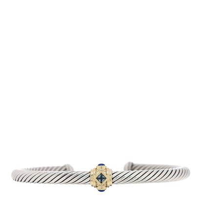 David Yurman Sterling Silver 14K Yellow Gold Blue Topaz Lapis Lazuli 5mm Cable Renaissance Station Bracelet 1 of 3