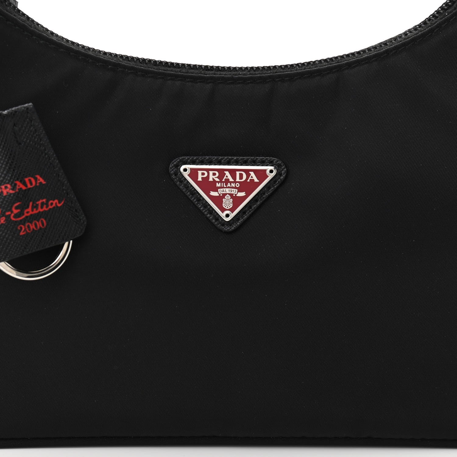 Prada Tessuto Nylon Saffiano Lunar New Year Mini Re-Edition 2000 Bag Black Fuoco 7 of 9