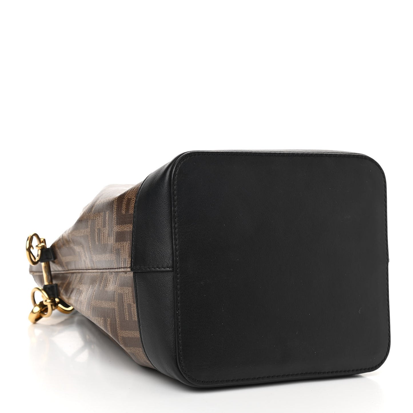 Glazed Fabric Vitello Grace F is Fendi FF 1974 Stamp Patch Grande Mon Tresor Bucket Bag Mogano Panna Black