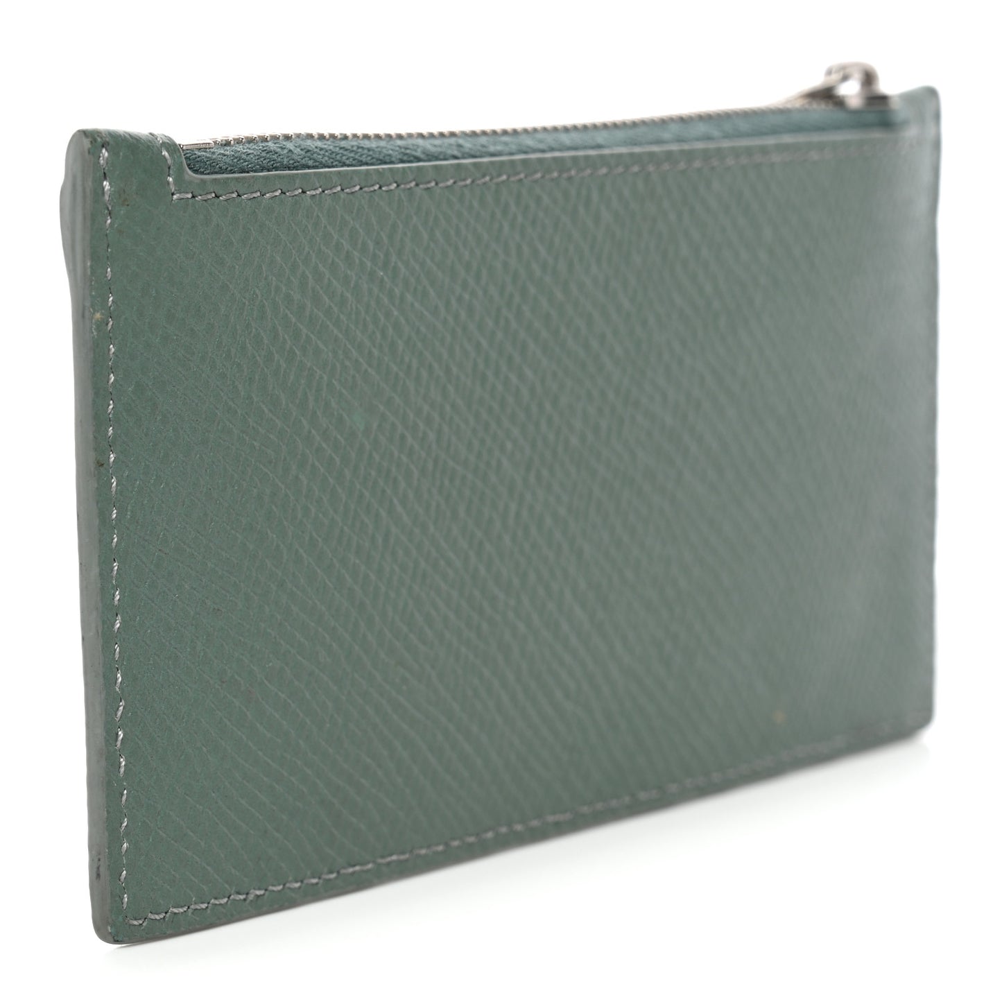 Grained Calfskin Zipped Card Holder Celadon