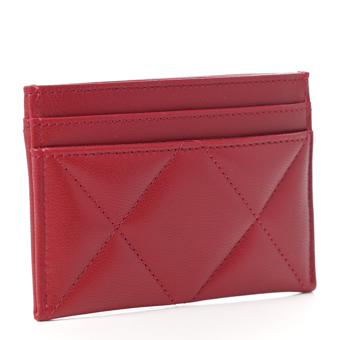 Shiny Goatskin Quilted Chanel 19 Card Holder Red