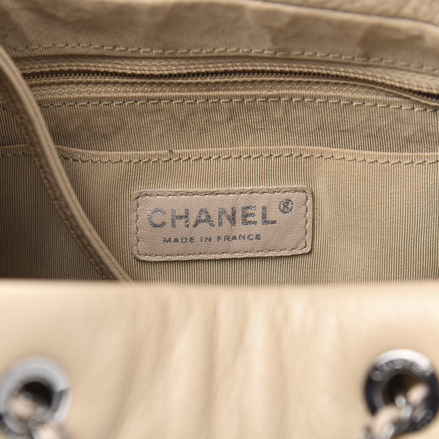 Chanel Deerskin Chevron Medium CC Chain Bucket Drawstring Bag Beige 6 of 10