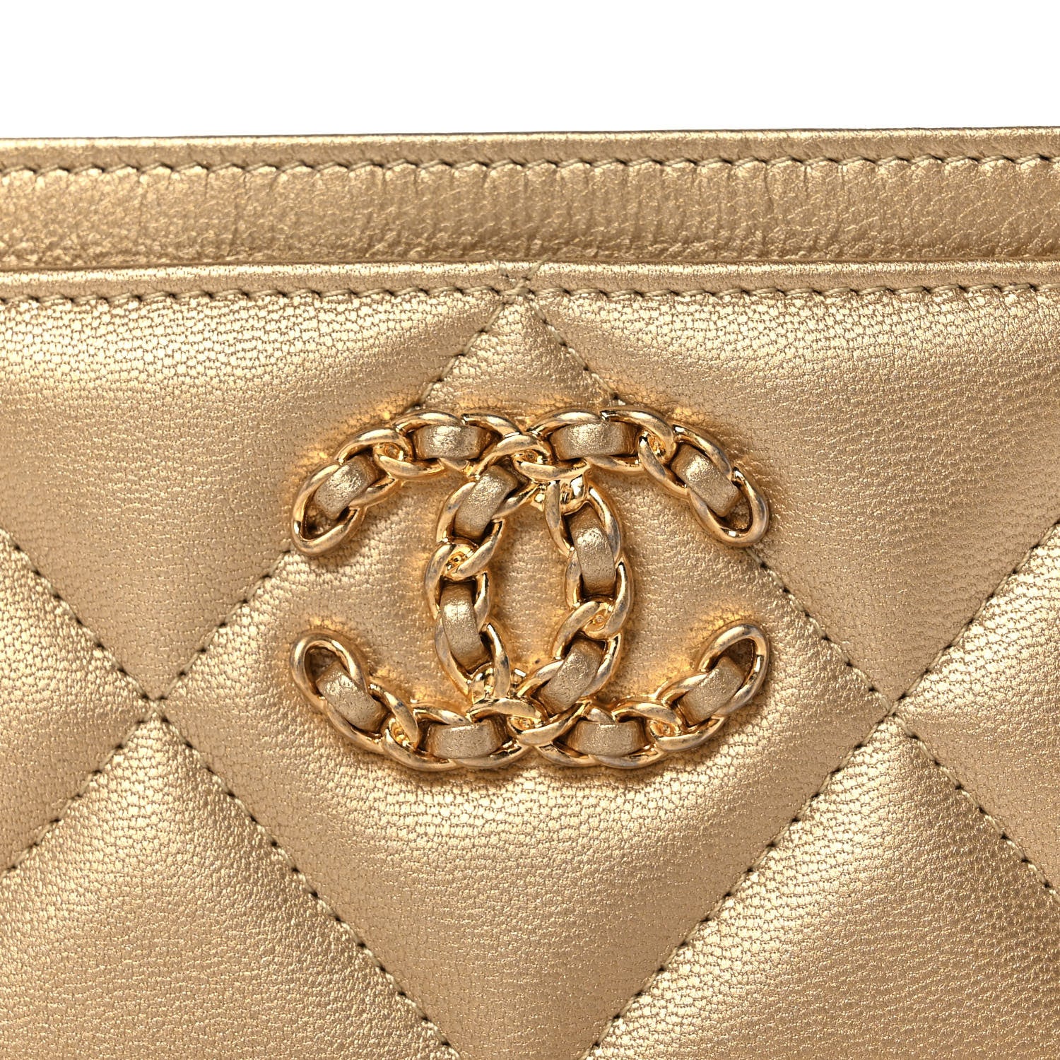 Chanel Metallic Lambskin Quilted Chanel 19 Card Holder Gold 9 of 10