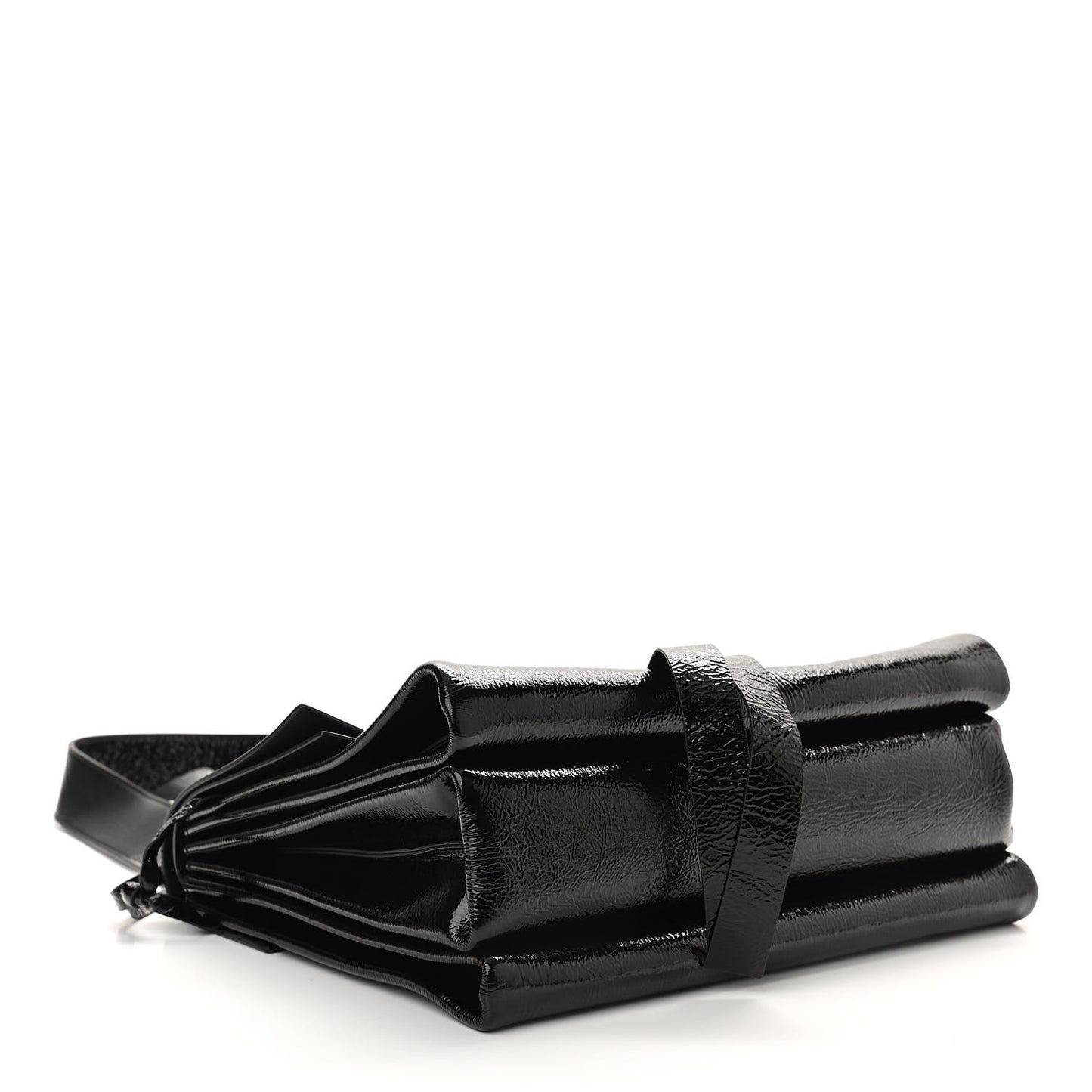 Textured Patent Calfskin Medium Vring Shoulder Bag Black
