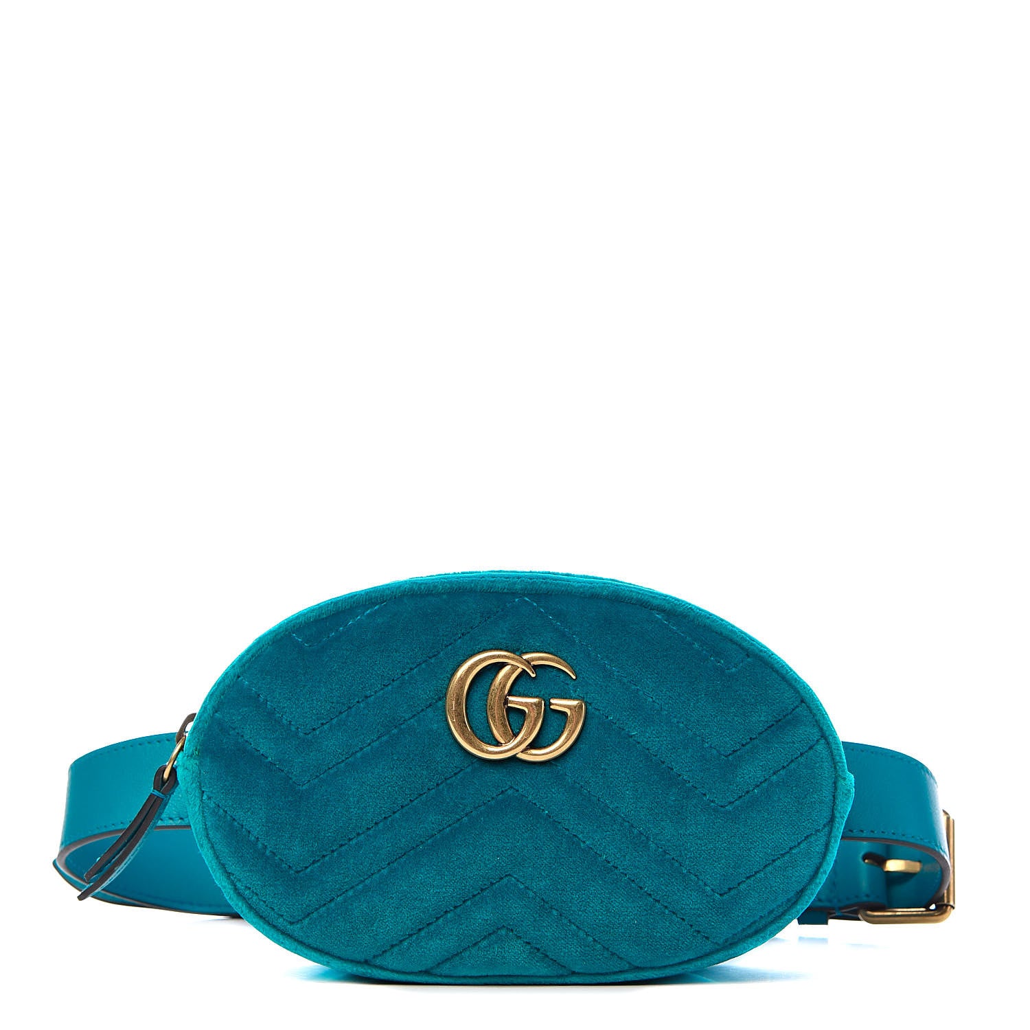Gucci Velvet Matelasse GG Marmont Belt Bag 75 30 Pavone Cyan 1 of 11