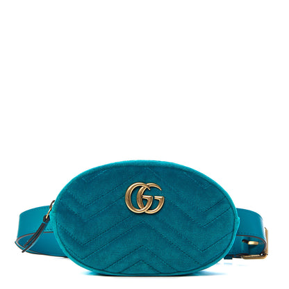 Gucci Velvet Matelasse GG Marmont Belt Bag 75 30 Pavone Cyan 1 of 11